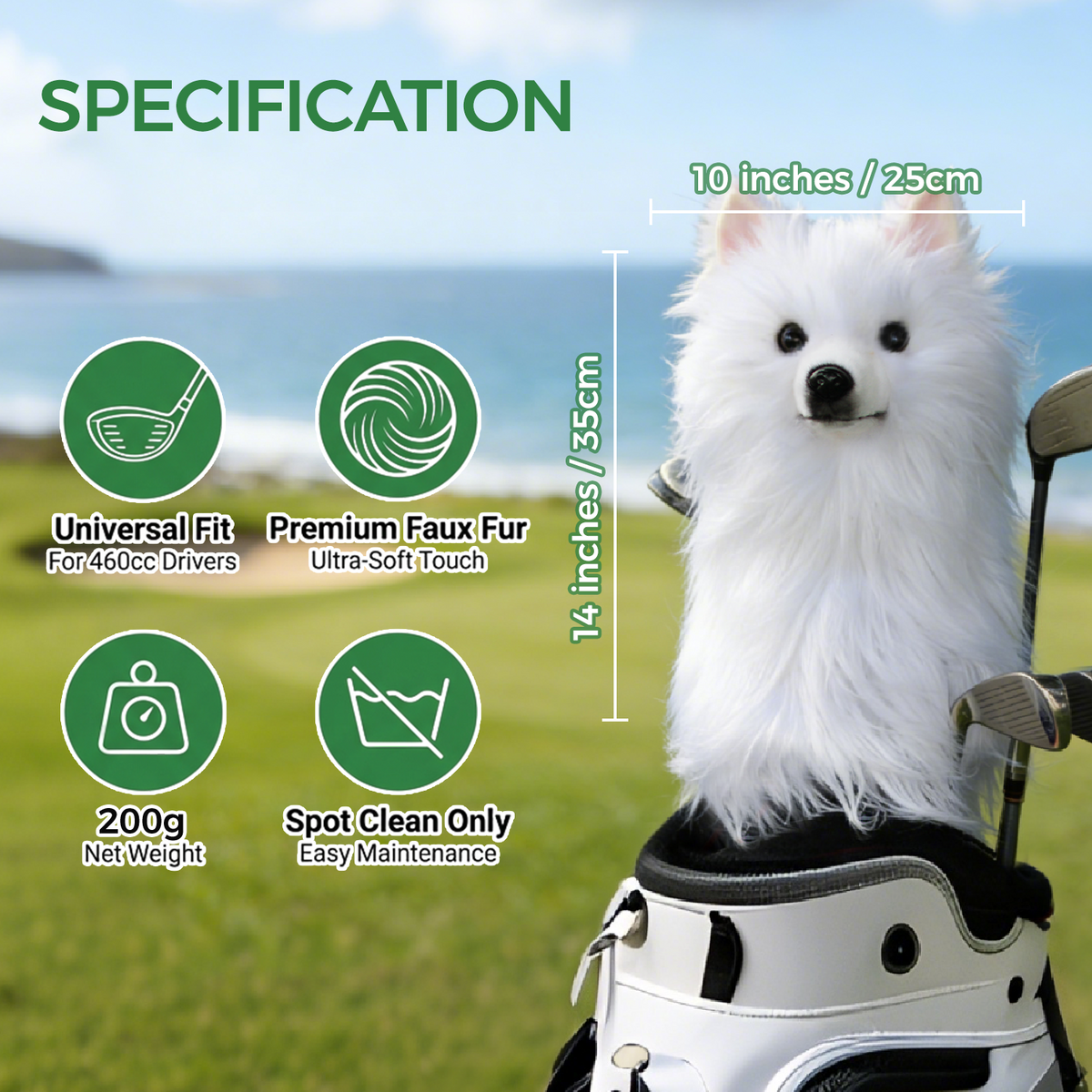 White Pomeranian Golf Club Cover