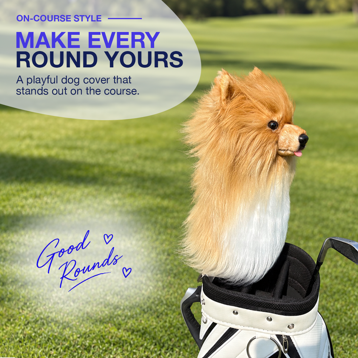 White Golden Pomeranian Golf Club Cover