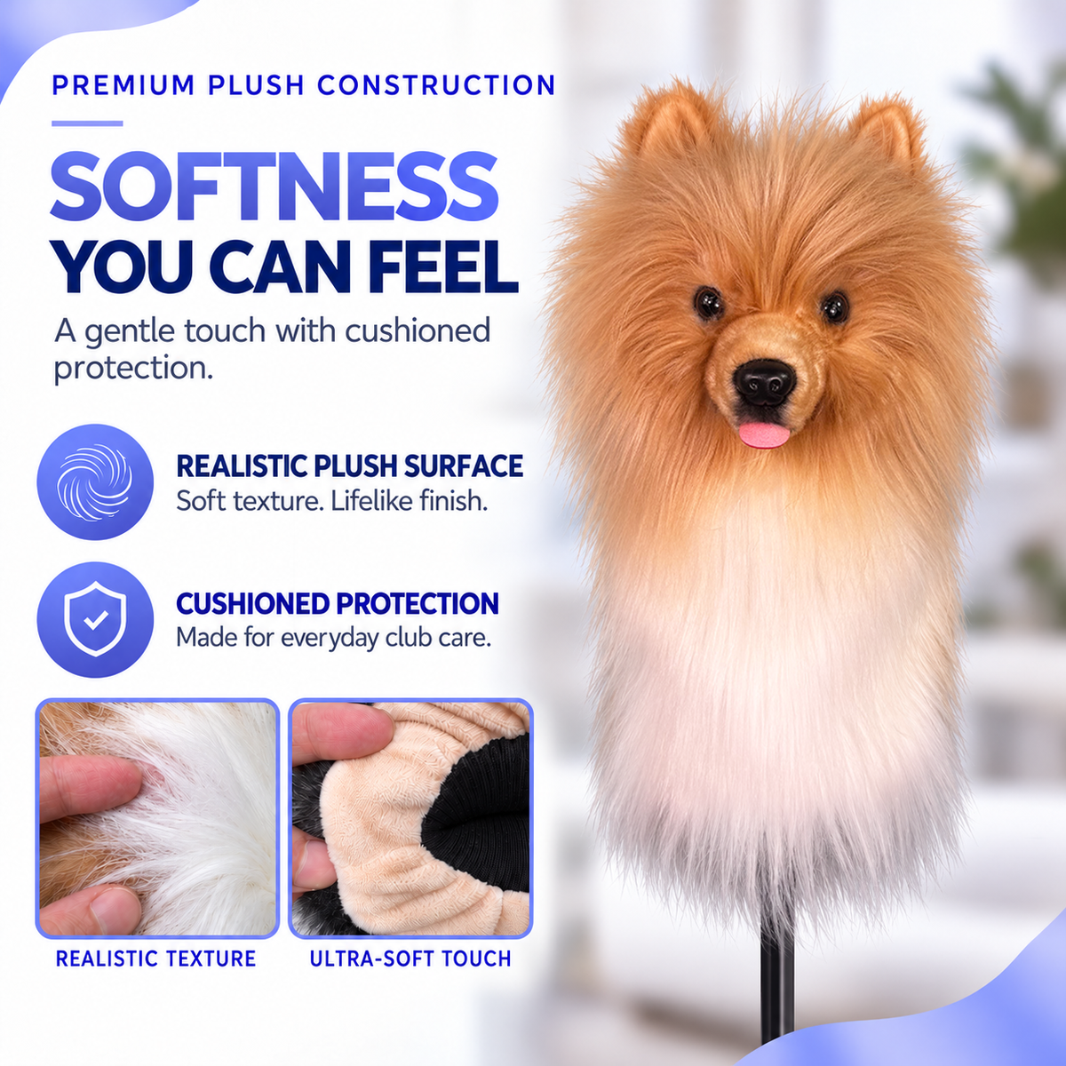 White Golden Pomeranian Golf Club Cover