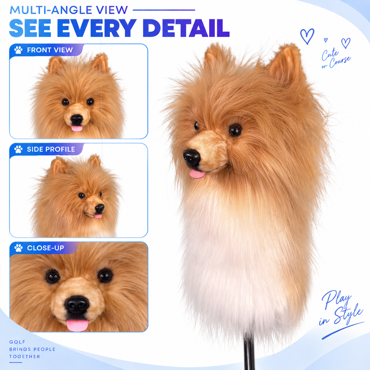 White Golden Pomeranian Golf Club Cover