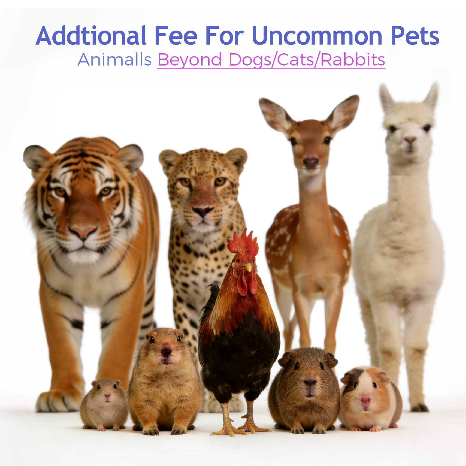 Addtional Fee For Uncommon Pets | Animalls Beyond Cats/Dogs/Rabbits
