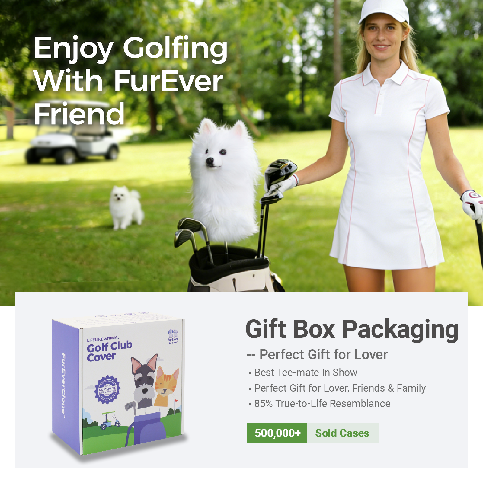 White Pomeranian Golf Club Cover