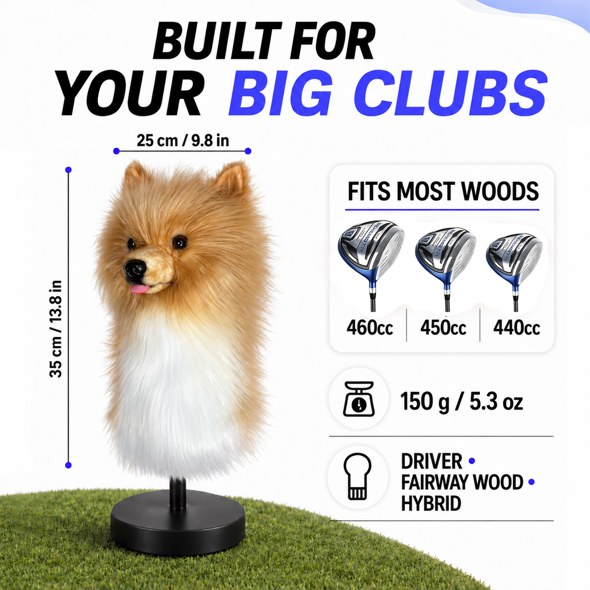 White Golden Pomeranian Golf Club Cover